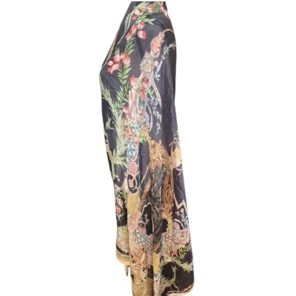 Vintage Silk Scarf Wrap Flowy Colorful Classic 95" x 43" - Picture 5 of 5